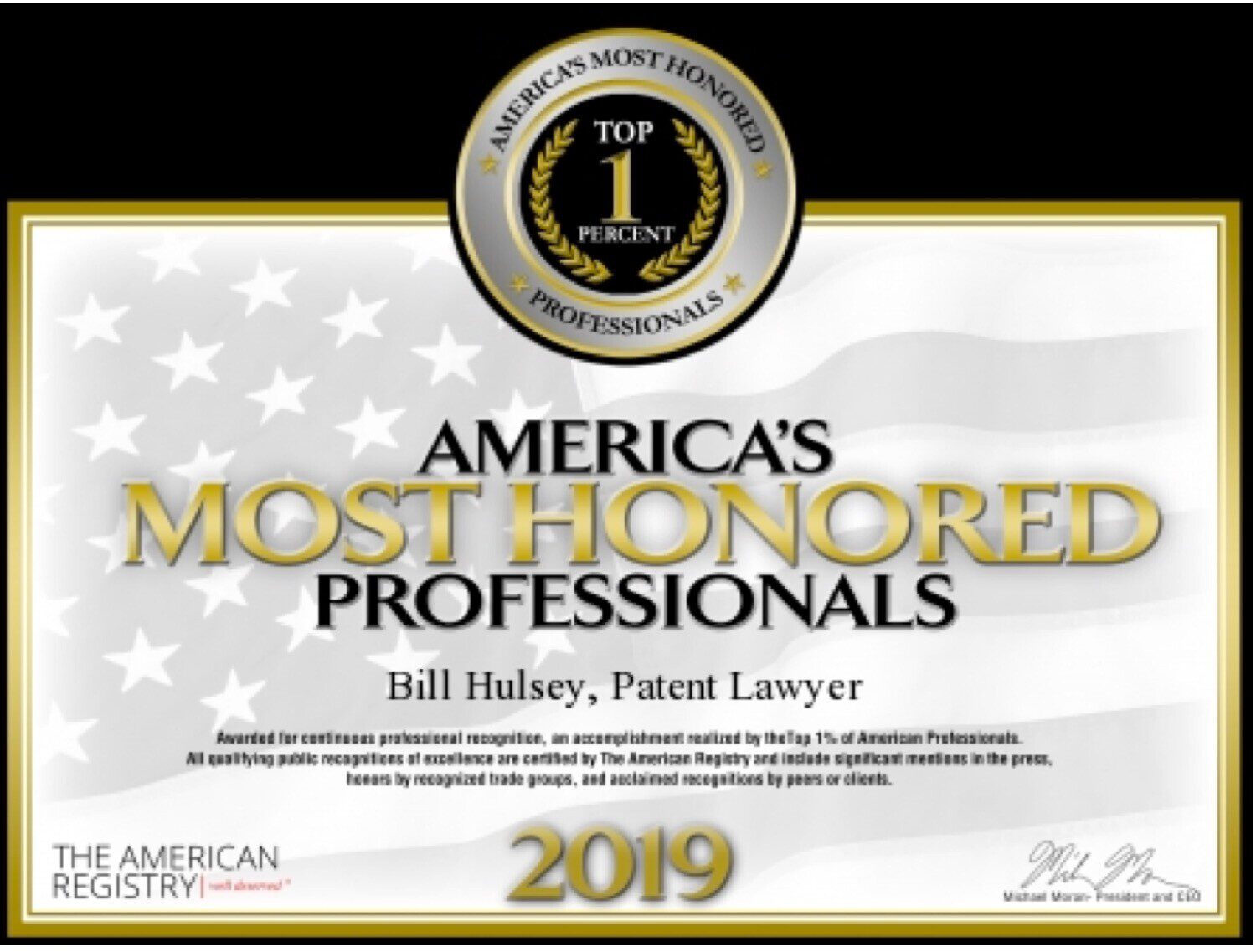 HULSEY PC Top 1% America's Most Honored Professionals 2019