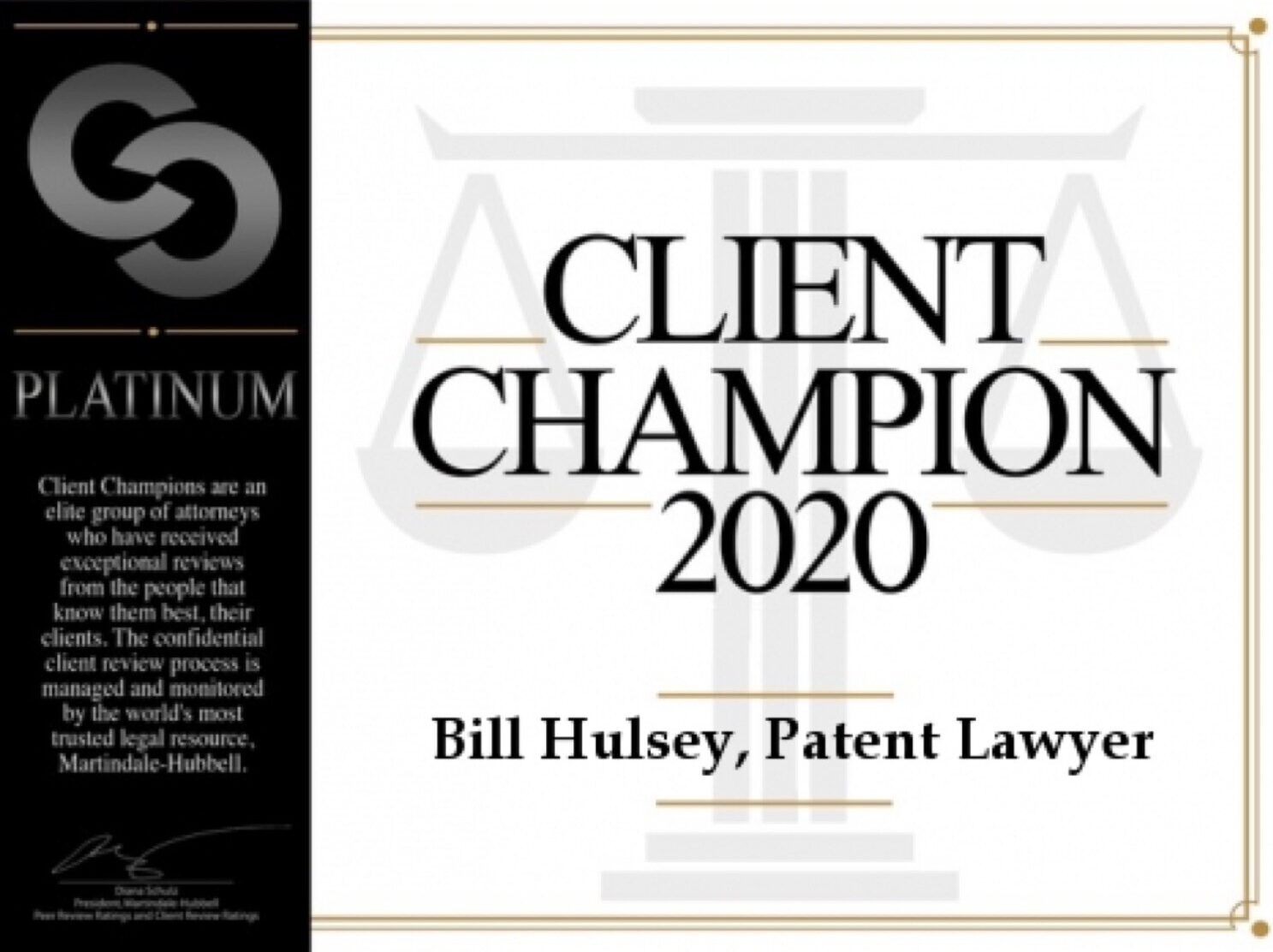 Client Champion Platinum Bill Hulsey Patent Lawyer